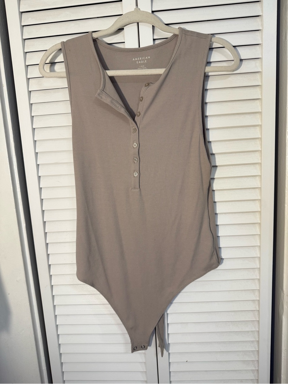 American Eagle Outfitters Taupe Ribbed Henley Bodysuit - Sleeveless